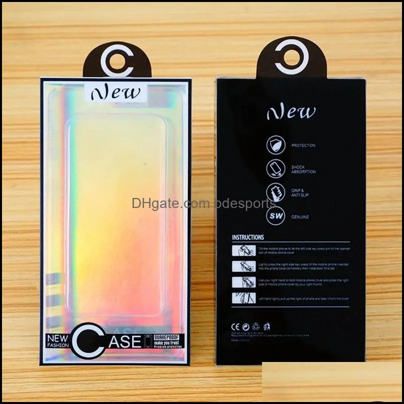 Fashion Laser Blister PVC Plastic Black Clear Retail Packaging Packing Box For 4.7 to 6.4 inch Mobile Phone Case Cover