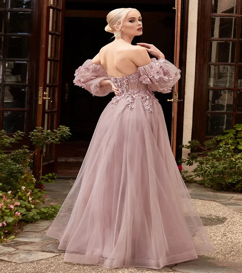 Fée Lilas Robe De Bal Manches Bouffantes Sexy Chérie Une Ligne Longue Robe De Soirée Avec Des Fleurs Dentelle Perlée Tulle Dîner Robes De Soirée Robes Bal robes de noche largos