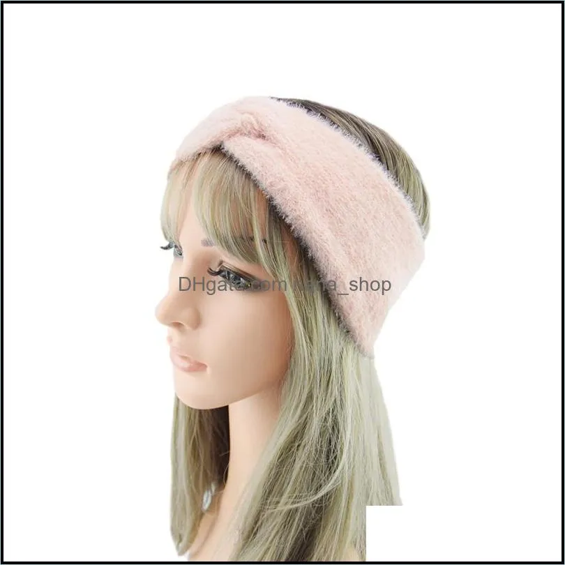 2020 Women Headband Cross Top Knot Elastic Hairbands Solid Color Warm Fleece Hairband Twisted Headwrap Hair accessories