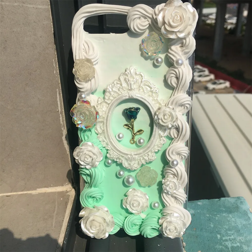 Luksusowe kobiety komórkowe obudowy telefonu ręcznie robione 3D kremowa guma romantyczna sakura mennica kolor różany perłowa gruk Piękna obudowa moda na iPhone 6 7 8 11 12 13 Pro