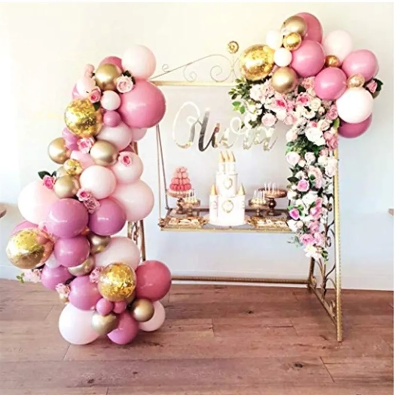 Balon Garland Arch Zestaw 101pcs Różowe i złote balony na przyjęcia urodziny przyjęcie weselne Dekoracje Baby Shower For Girl Boy T200526