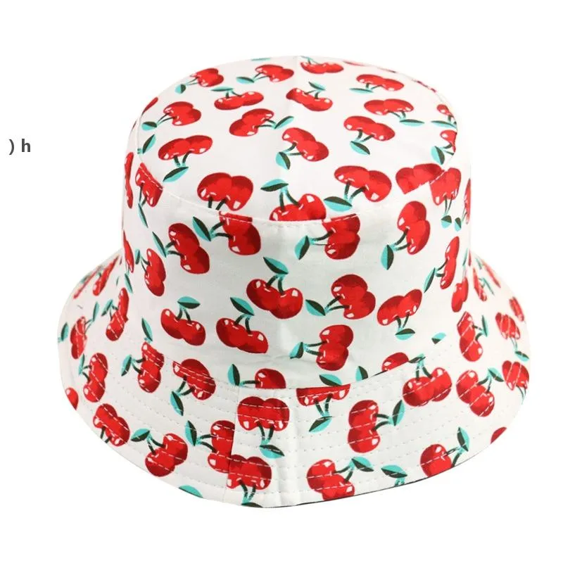 Summer Women Party Hat Double-sided Wearing Cap Cherry Rose Sunflowers Sun Fisherman Hats GWE13896