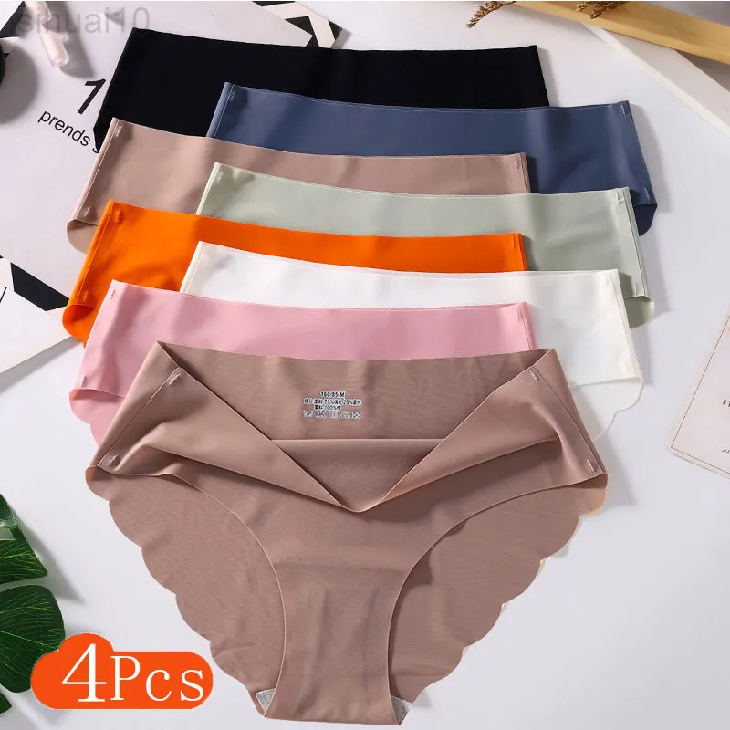 4 datorer/set sömlösa trosor kvinnor platt trosor midökningar silk kvinnliga underkläder mjukt tunt ljus panti culotte femme underkläder l220801