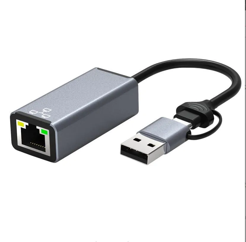 USBC till 2,5 g gigabit Ethernet -adapterkontakter typ C nätverkskort 100m RJ45 LAN 2,5 Gbps USB3.0 -omvandlare för Windows Mac OS X