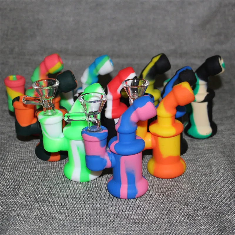 14mm Femmina Mini Silicone Oil Rigs Bong Tubi dell'acqua Narghilè con un sistema di filtraggio Silicon smoking Bong handPipe dab Rig con ciotola di vetro