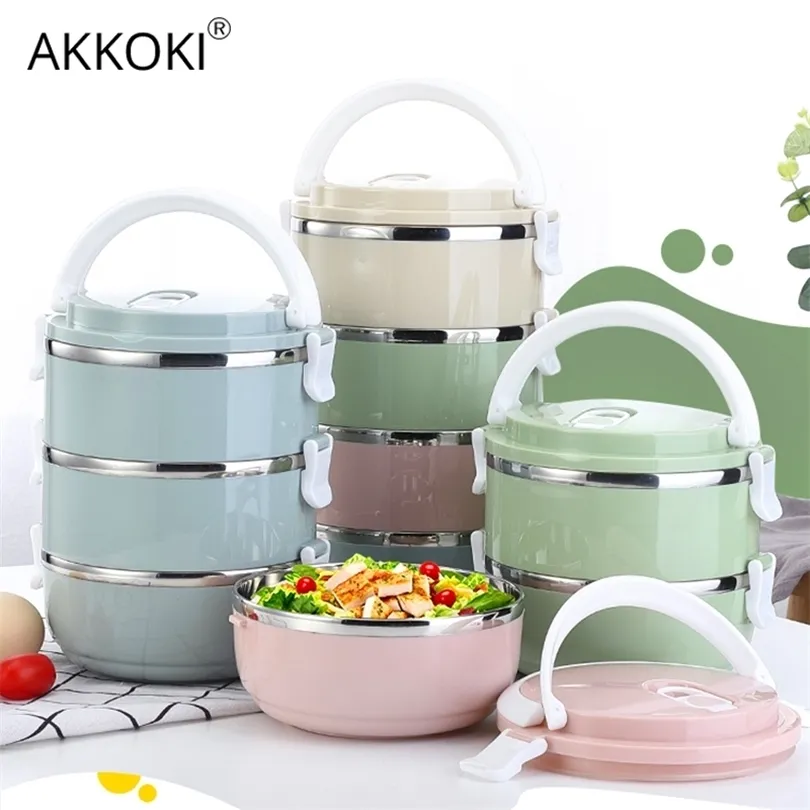 AKKOKI 304 En Acier Inoxydable Japonais Lunch Box Thermique Pour La Nourriture Portable LunchBox Pour Enfants Pique-Nique Bureau Travailleurs École 201015