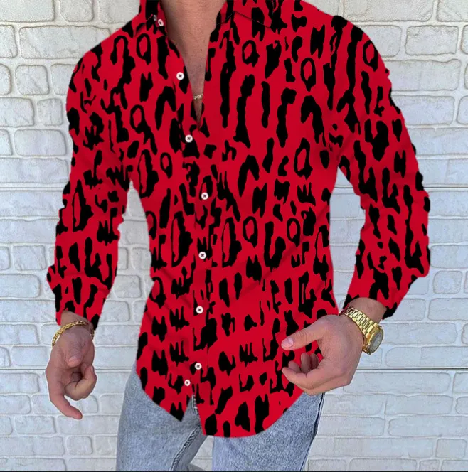 Fashion Print Mens T Shirts Printing Designer Pattern Long Sleeve Leisure Loose Male T-Shirt High Street Clothing Button up Top 3XL Plus Size Hombre Blouse