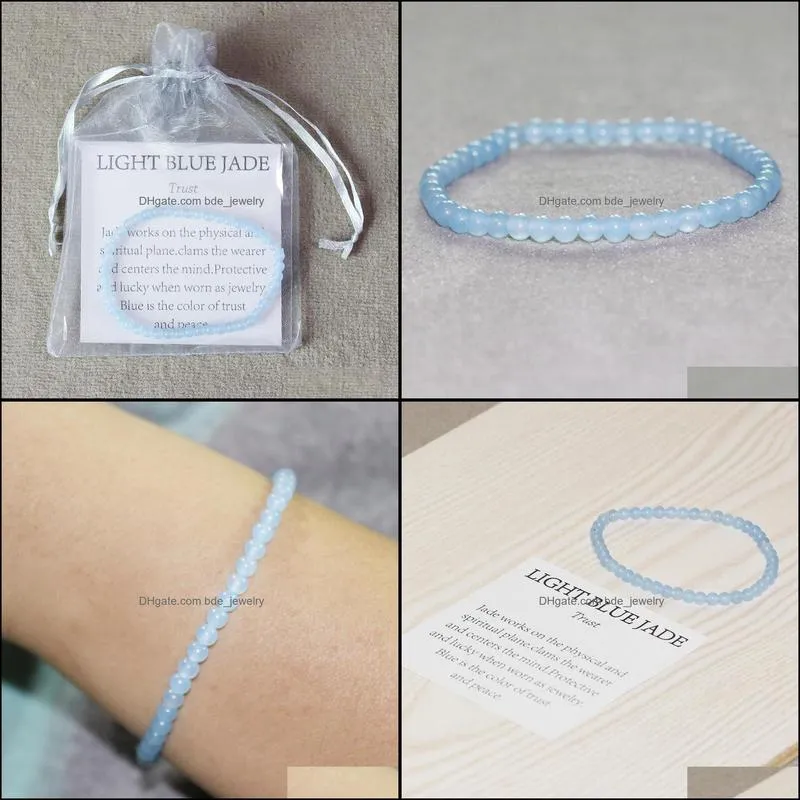 MG0041 Wholesale 4 mm Mini Gemstone Bracelet Natural Blue Jade Bracelet for Women Handmade Yoga Mala Beads Jewelry