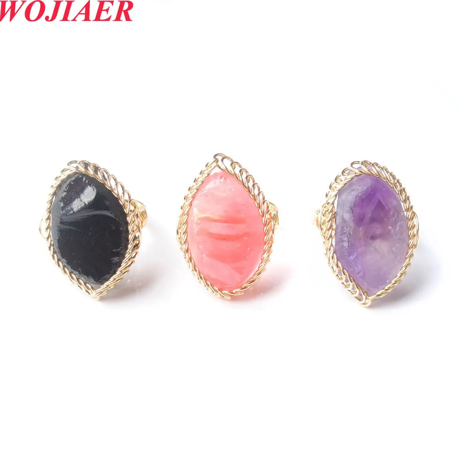Fluorite Irregular Natural Stone Ring White Crystal Gold Color Wire Wrap Rings for Women Braided Trendy Gem Creative Finger Jewelry BO989