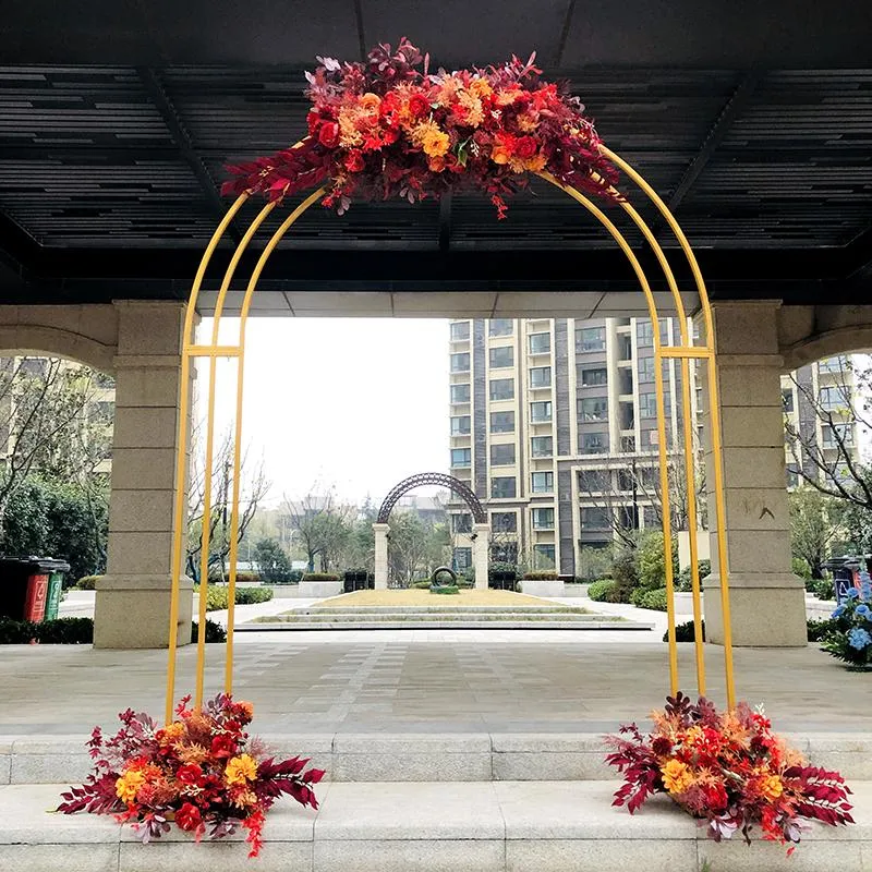 Украшение вечеринки Свадебная арка Трехновое изогнутое кованое железное фоновый фон цветочный стенд на открытом воздухе