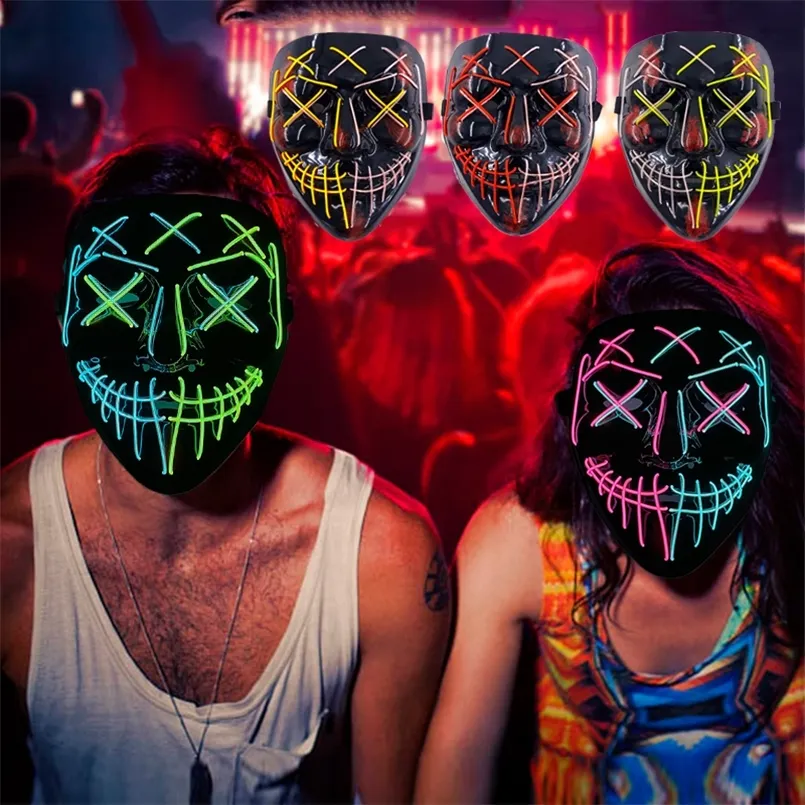 Máscaras de festa lideraram o Halloween Carnival Scary Anonymous Glow no traje de cosplay escuro para adulto 220826