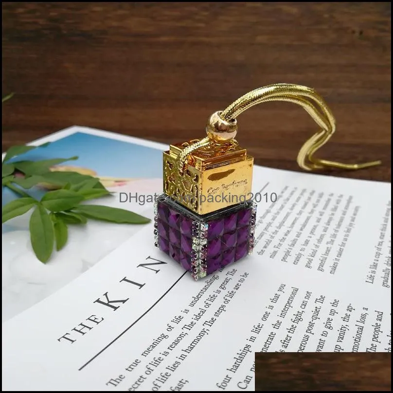 Essential Oils Diffusers Empty Square Perfume Bottles Manual Insert Drill Automobile Pendant Oil Bottle With Different Color 6 5cya J1