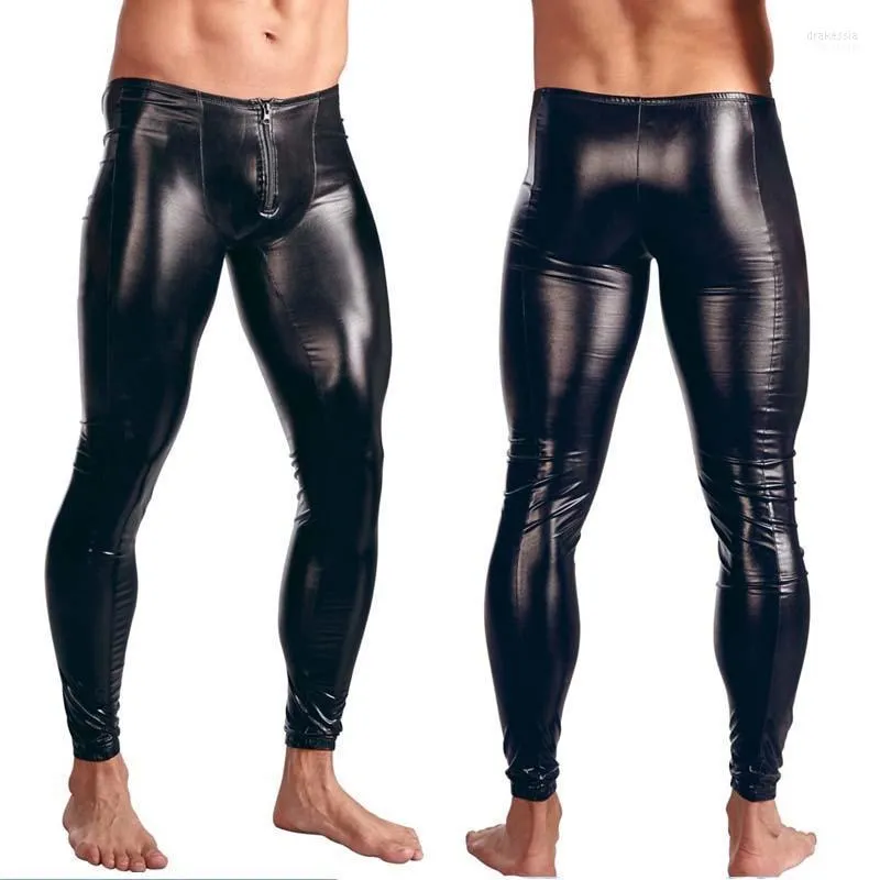 Pantaloni da uomo Pantaloni da uomo in pelle verniciata sintetica nera Stage Skinny Performance Stretch Leggings Pantaloni da bodywear sexy da uomo Drak da uomo22