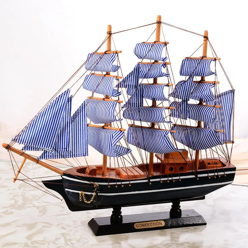 Decorative Objects & Figurines Selling Wooden Sailing Creative Ship Mediterranean Style Home Desktop Ornament Handmade Carved Nautical Boat