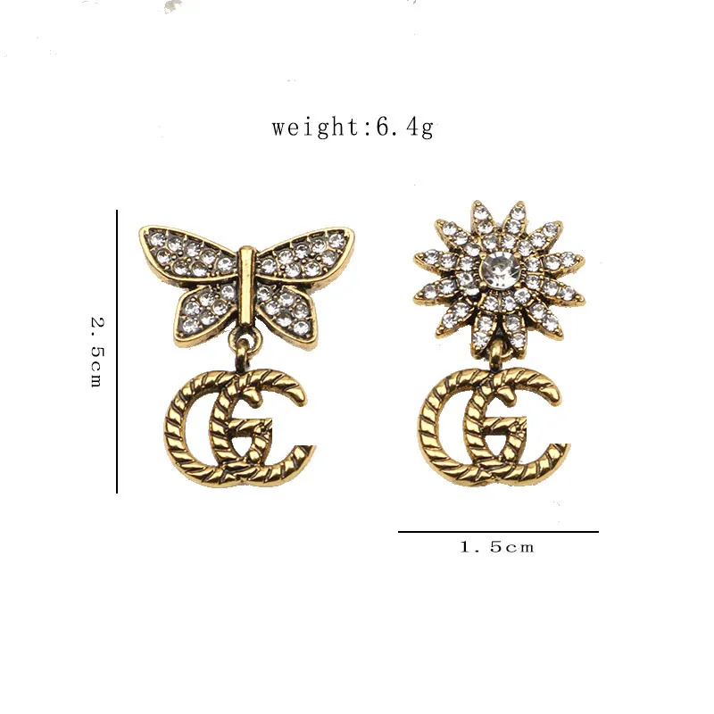 18k Gold Plated Luxury Brand Designers Letters Stud Earrings Classical Geometric Women 925 Silver Butterfly Crystal Rhinestone Earring Wedding Party Jewerlry