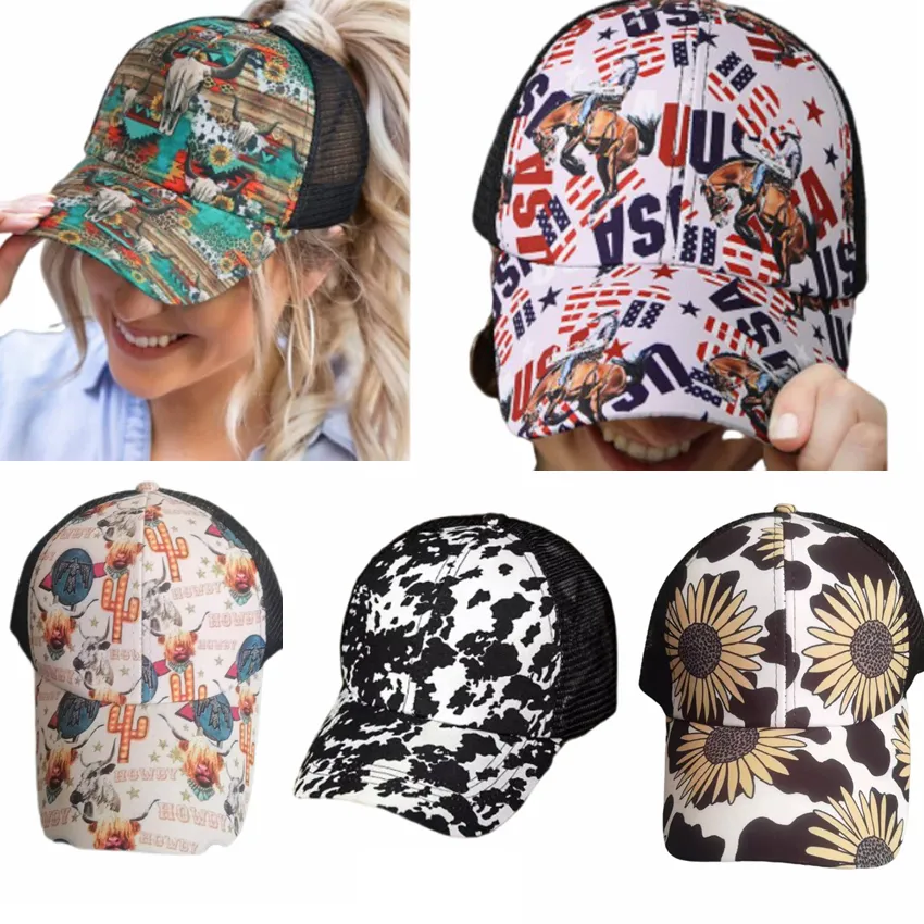 Hästsvans hatt criss cross tvättade oroliga bullar ponycaps baseball cap trucker mesh hattar cyz3225