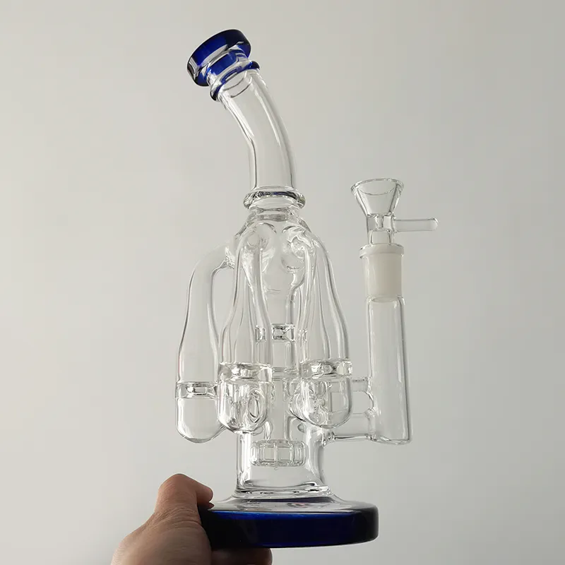 9 inch Big Female Glass Bong Water Pipe Thick Heavy Smoking Pipes Bubbler Vase Percolater Beaker Bongs Dab Rig 14mm Male Clear glass bowl Blue Pyrex Hookah Accessories