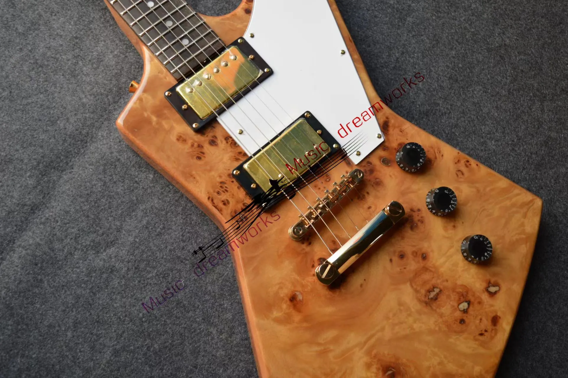 Explorer Electric Guitar Body Mahogany Burl Wood Gold Hardware Support Custom From Astars, 318.