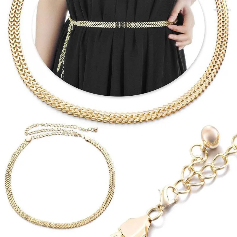 Ремни моды Женщины металлическая талия платье винтажное цепное ремень для девушки золотые коренастые юбки Джинсы Emel22
