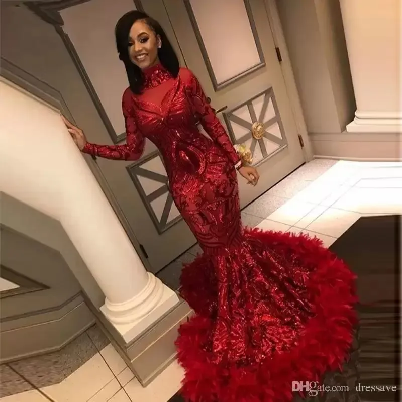 Red Mermaid Prom Dresses Sequined 