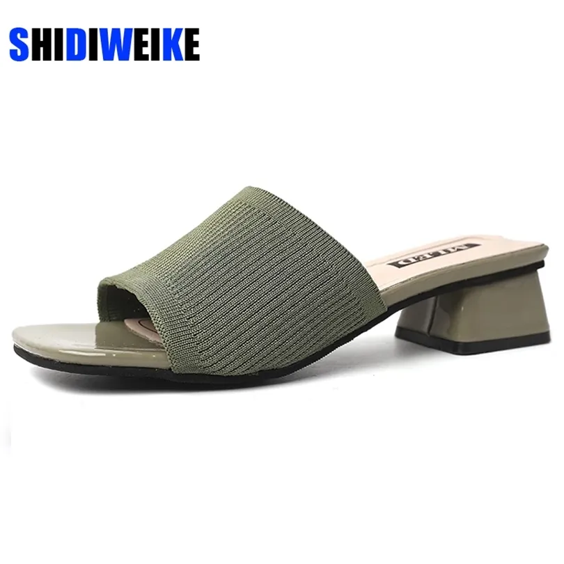 여자 신발 슬리퍼 야외 여름 패션 니트 스트레치 열린 발가락 두꺼운 샌들 AC659 220517