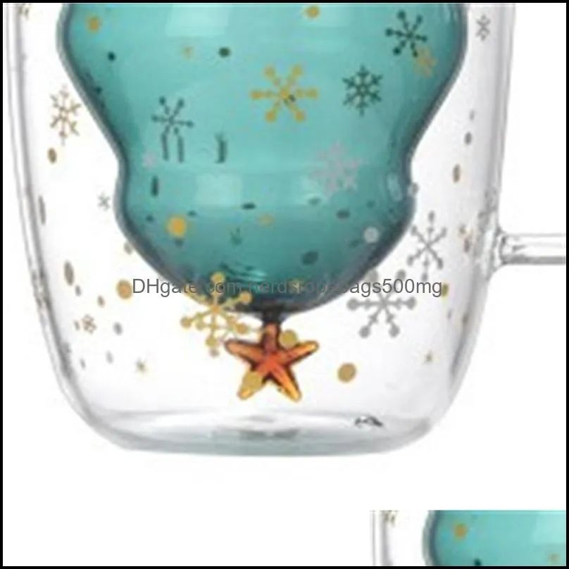 NEW YEAR Innovative Glass Christmas Tree Star Cup High Temperature Mug Double Water Cup Custom for party xmas gifts 737 K2