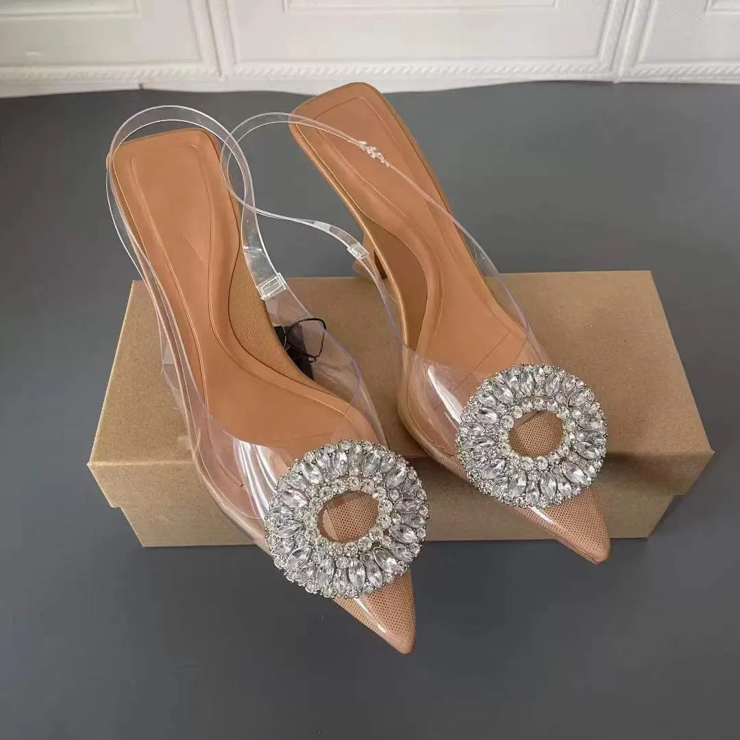 Za pięty luksusowe porczelne pary panny młodej buty kobiety wysokie obcasy Slingback seksowne sztylet przezroczyste sandały pumki pumki cl0440