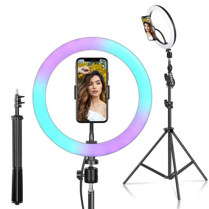 6/10 / 12 дюймов RGB LED кольцо Light Selfie кольцо лампы 15 цветов 3 модели с штативной стойкой USB Plug для YouTube Live Makeup Photography W220414