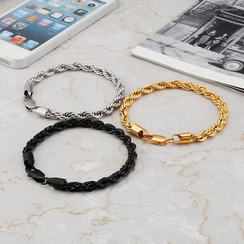 Bracciale da uomo Twist bicolore in acciaio inossidabile e catena a maglie all'ingrosso di gioielli di moda in oro nero da donna