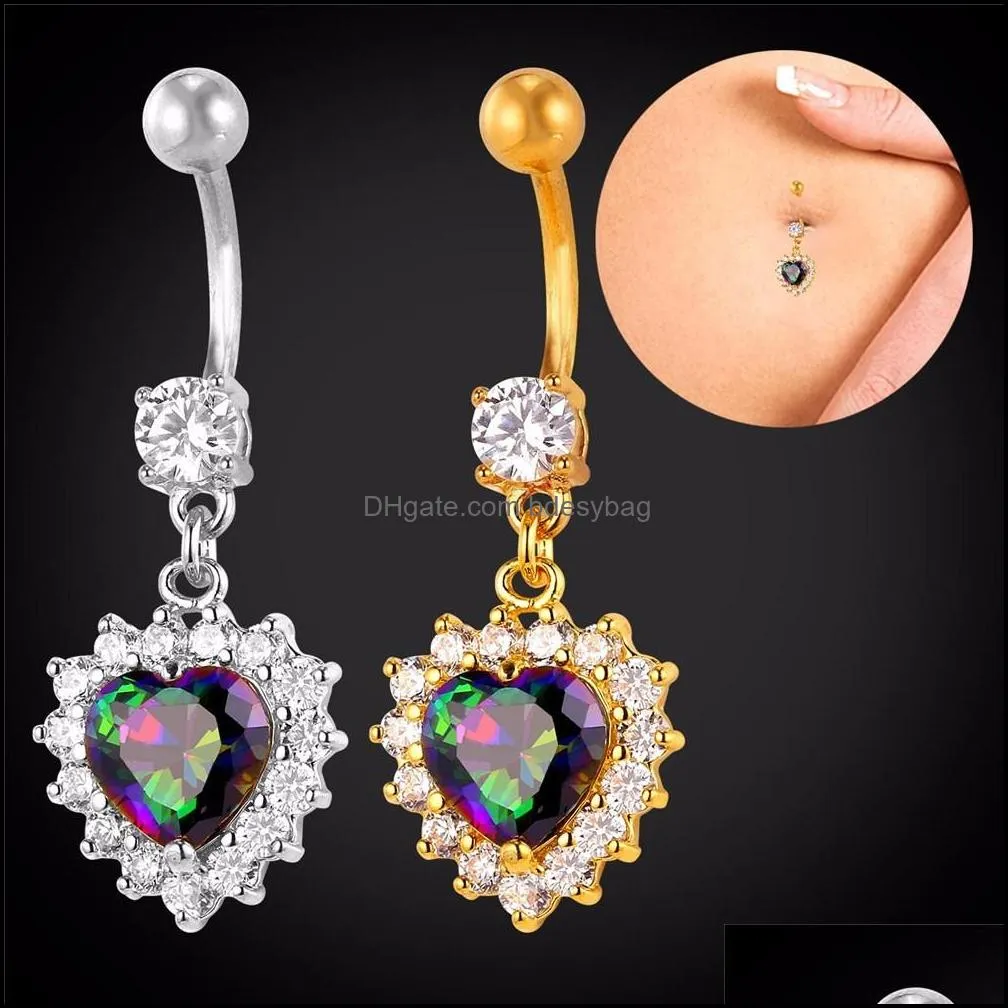 crystal heart shape women body yellow gold/silver color navel piercing jewelry whole belly button ring db352