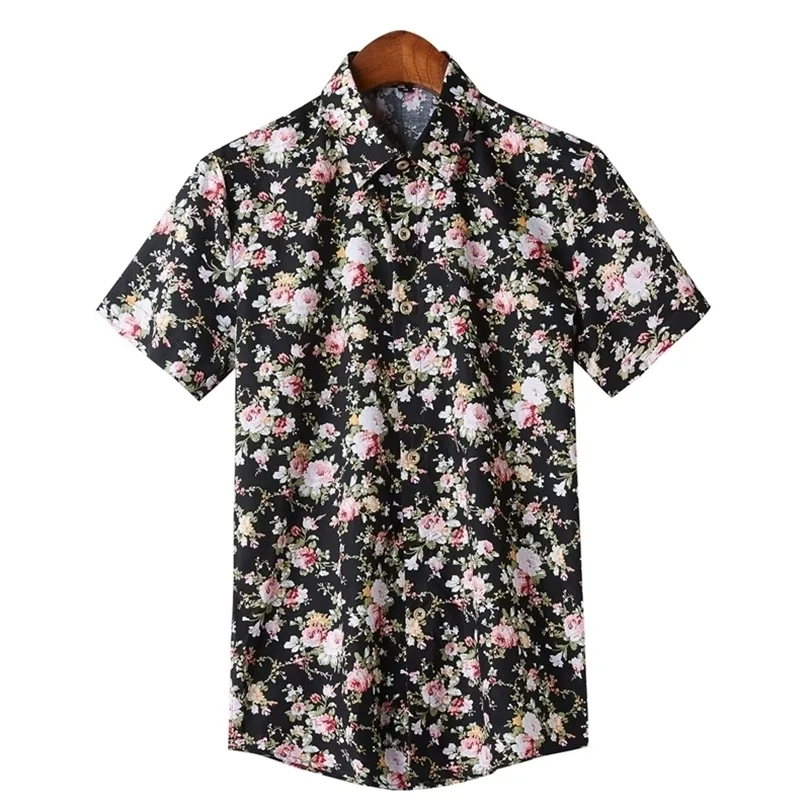 New Summer Mens Short Sleeve Hawaiian Shirts Cotton Casual Floral Shirts Wave Regular Mens Clothing Fashion