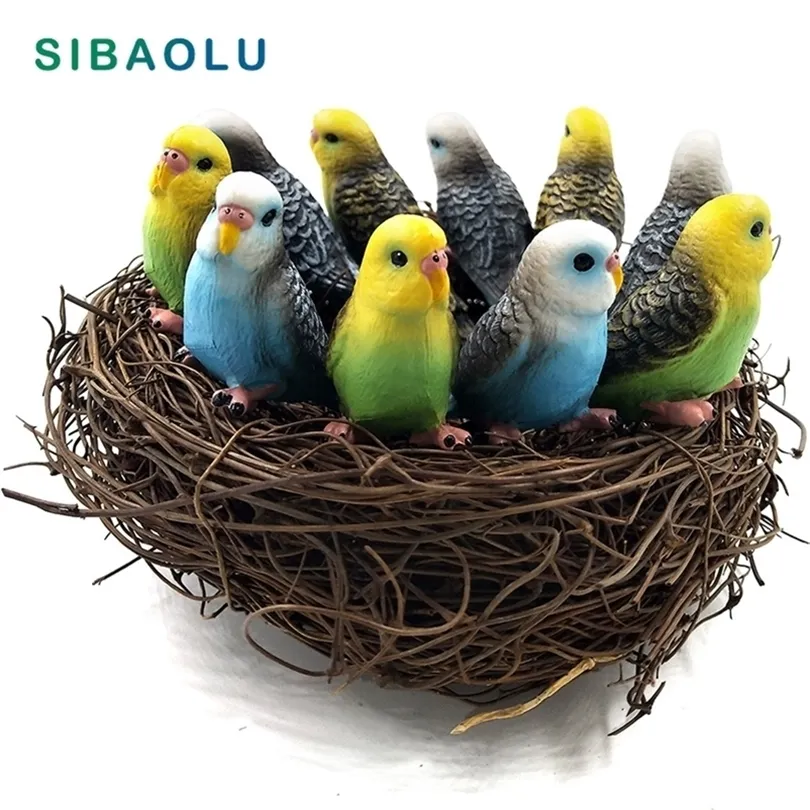 10pcs/simulação lote mini fofo parrot pássaro estatueta modelo animal decoração de casa em miniatura fada no jardim acessórios Figura 201210