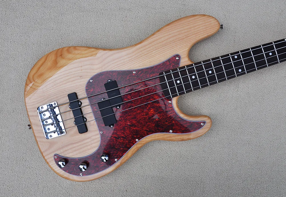 Factory Custom 4 Saiten Naturholzfarbe E-Bassgitarre mit Eschenkorpus Palisandergriffbrett Rotes Schlagbrett Angebot angepasst