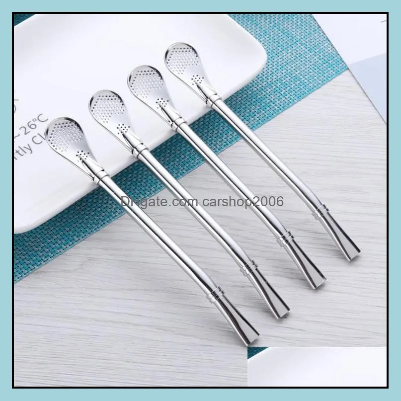 304 stainless steel tea spoon infuser strainer filter food grade metal spoon straw bombilla drinking tools