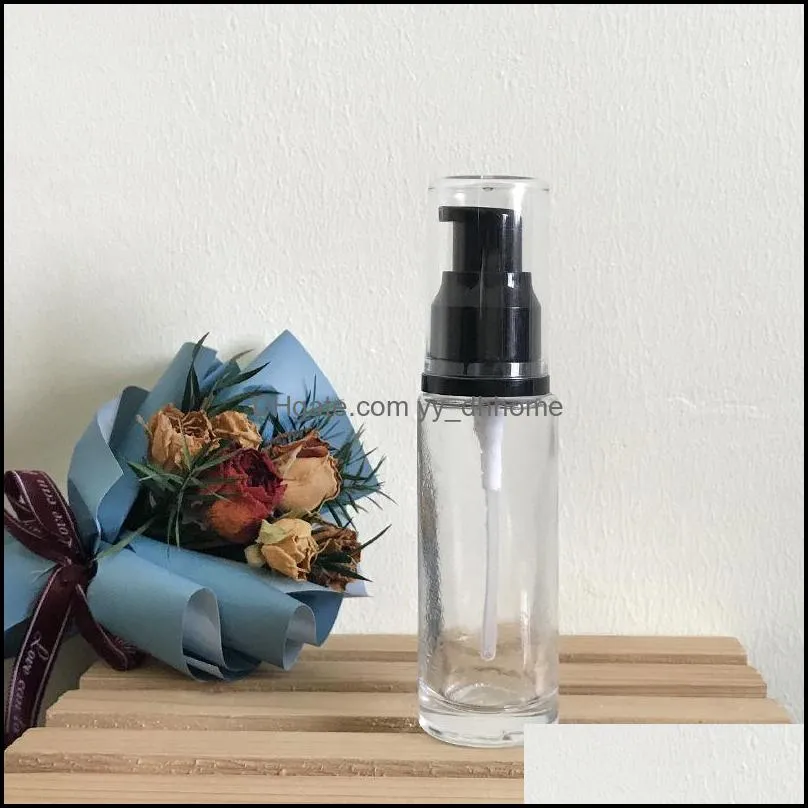 30ml 1 oz Clear Glass Lotion Pump Bottles with Black Press Pump-Head Empty Cosmetic Sample Container for Emulsion Face Cream Shampoo