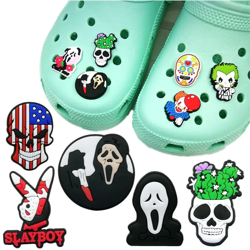 MOQ 100pcs classic horrible movies character croc JIBZ charms 2D Soft pvc Shoe accessories Buckles clog pins shoe charm Decoration fit garden shoes wristbands