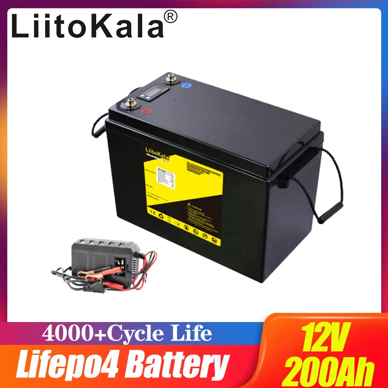 LiitoKala 12V LiFePO4 Battery pack 12.8V 200Ah RV Campers Waterproof Golf Cart Batteries 4000 Cycles Off-Road Off-grid Solar energy 150ABMS 14.6V20A charger