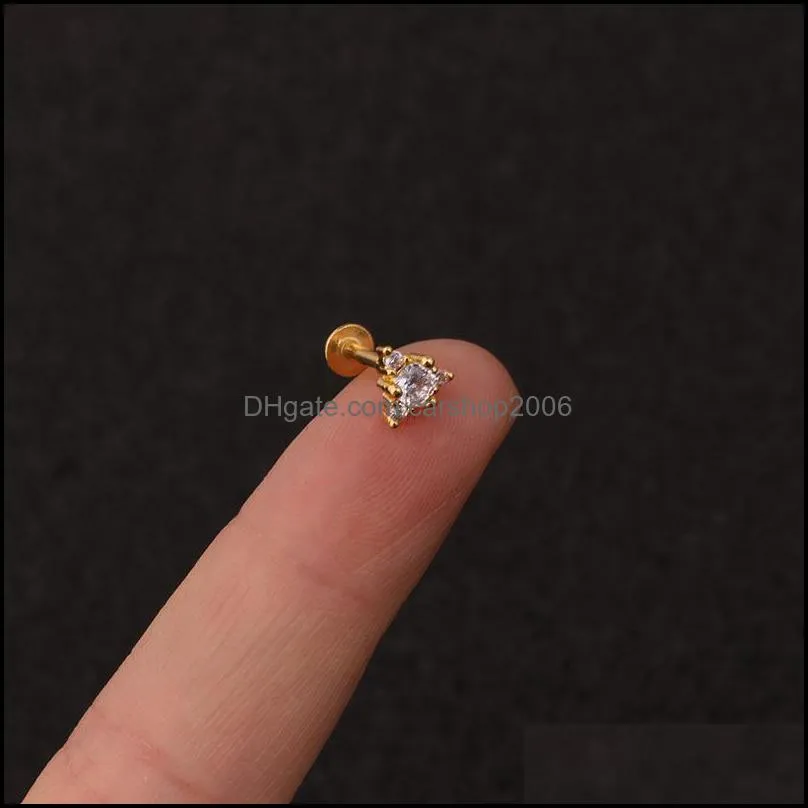 zircon stone dangle earrings for women gold silver color small cartilage earring stainless steel ear piercing jewelry gifts