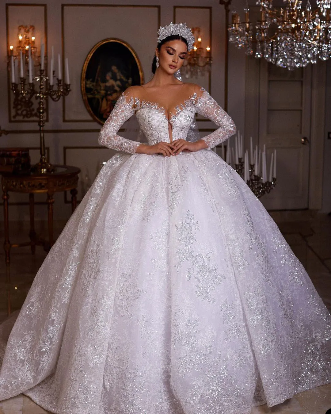 fitted lace wedding dress Off Shoulder Sheer Sleeve Designer Lace Mermaid Elegant Wedding Dress main image 0