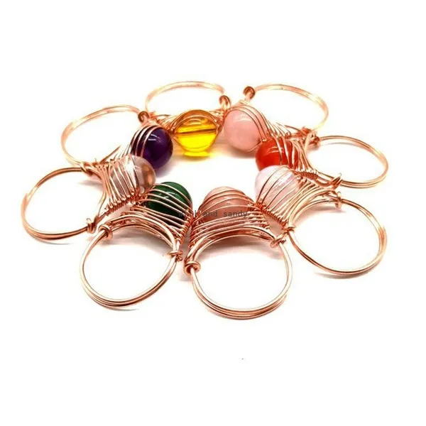 Handdraad wrap minerale ringen natuursteen roze quartz ring vrouwen mode-sieraden cadeau