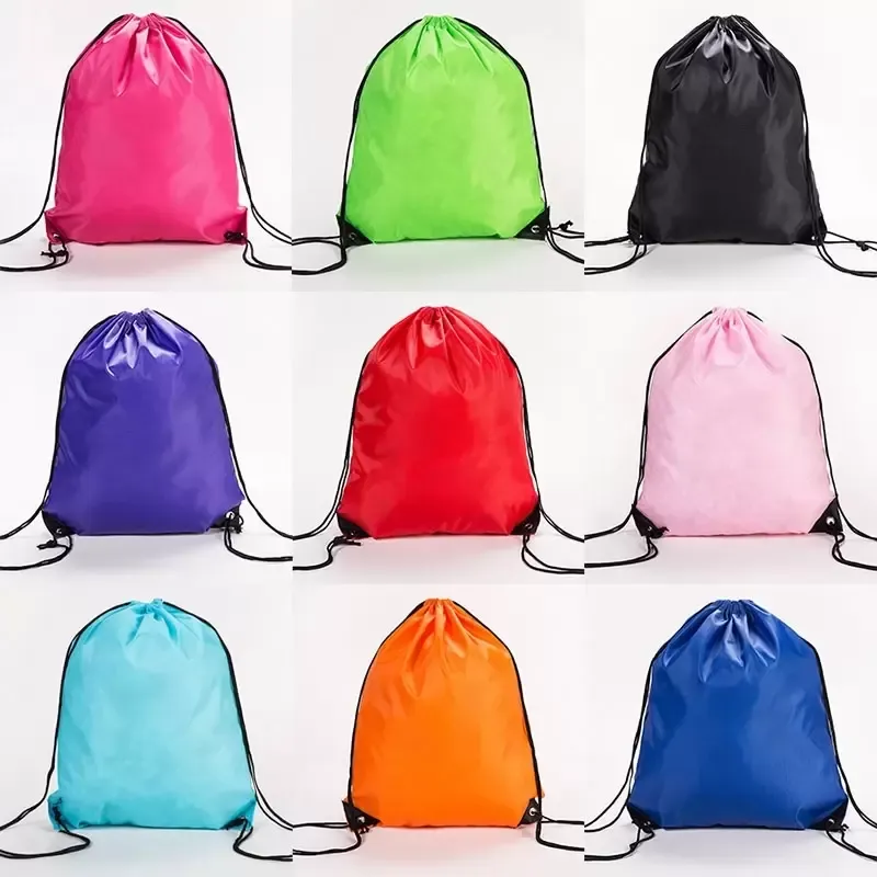 Solid Color String DrawString Back Pack Cinch Sack Gym Tote Bag School Sport Shoe Bags