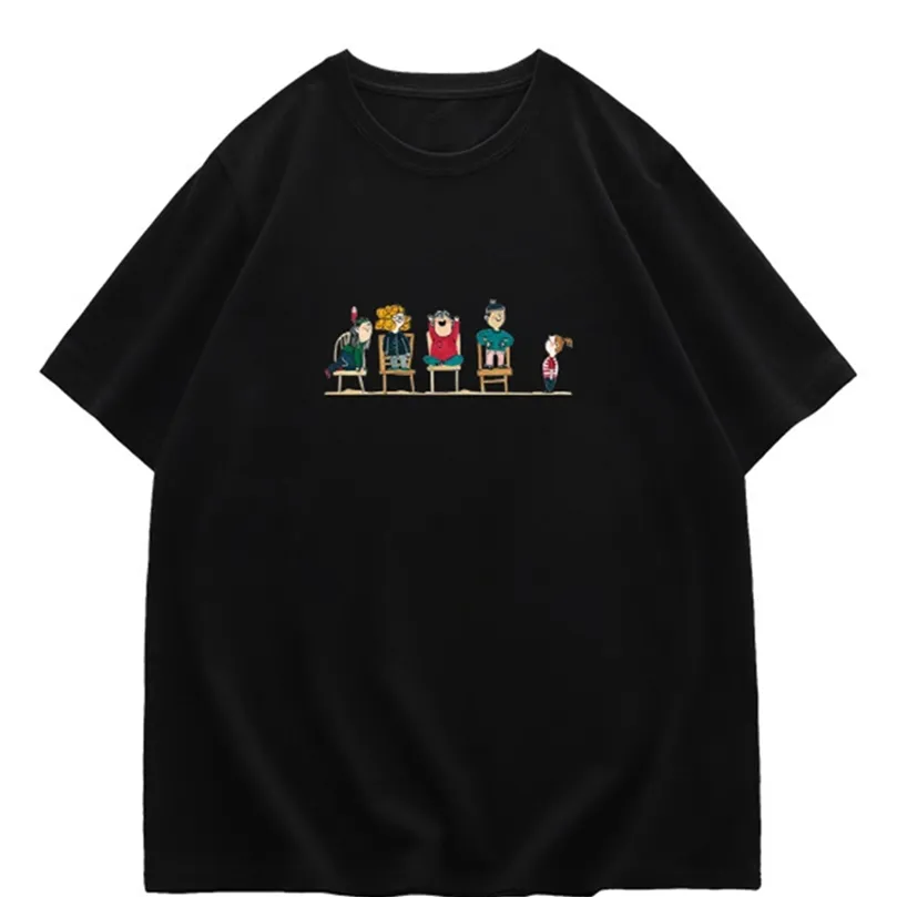 GCAROL SUMMER WOMEN COTTNE COTTN CARTOON LONG TSHIRTスレッドスレッドカラーベーシックグラフィティプリントかわいいティーカジュアルストリートウェアトップ220704