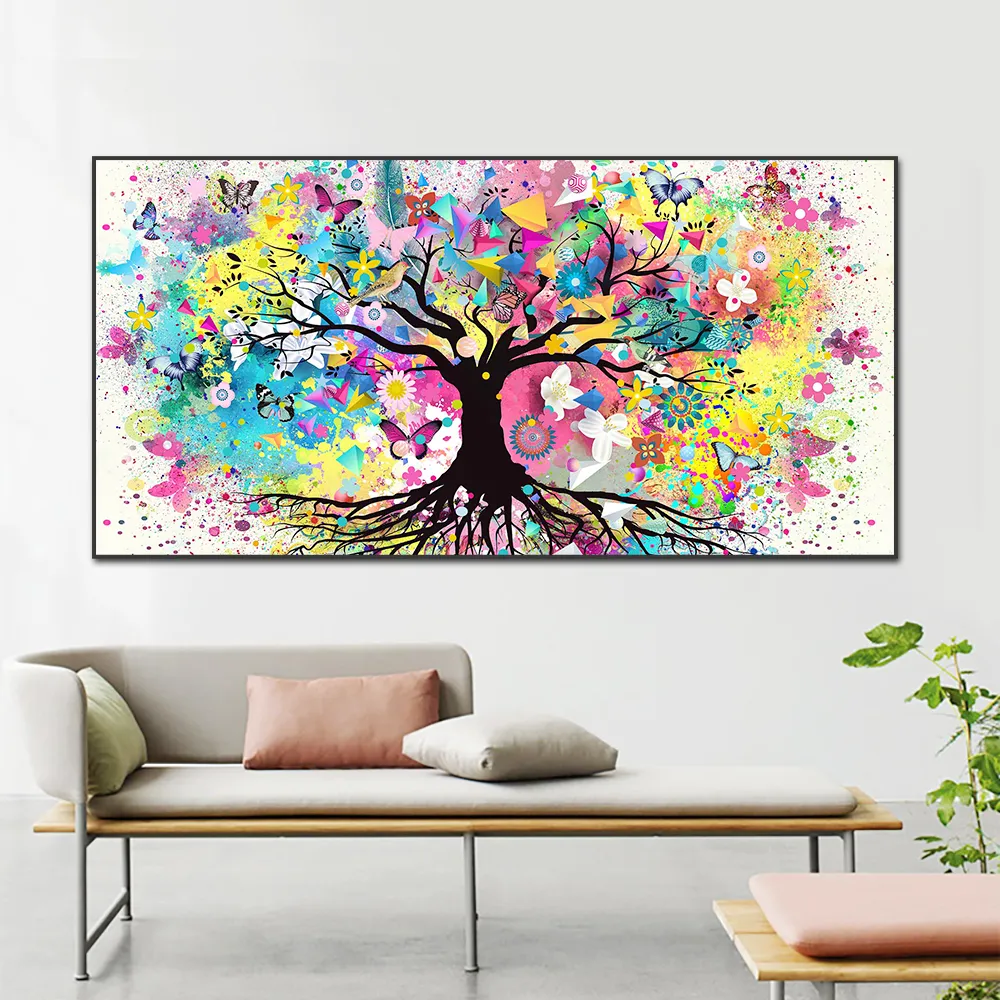 Poster e stampe dell'albero della vita dell'acquerello astratto moderno Wall Art Pic Butterfly Flower Canvas Painting per Living Room Decor