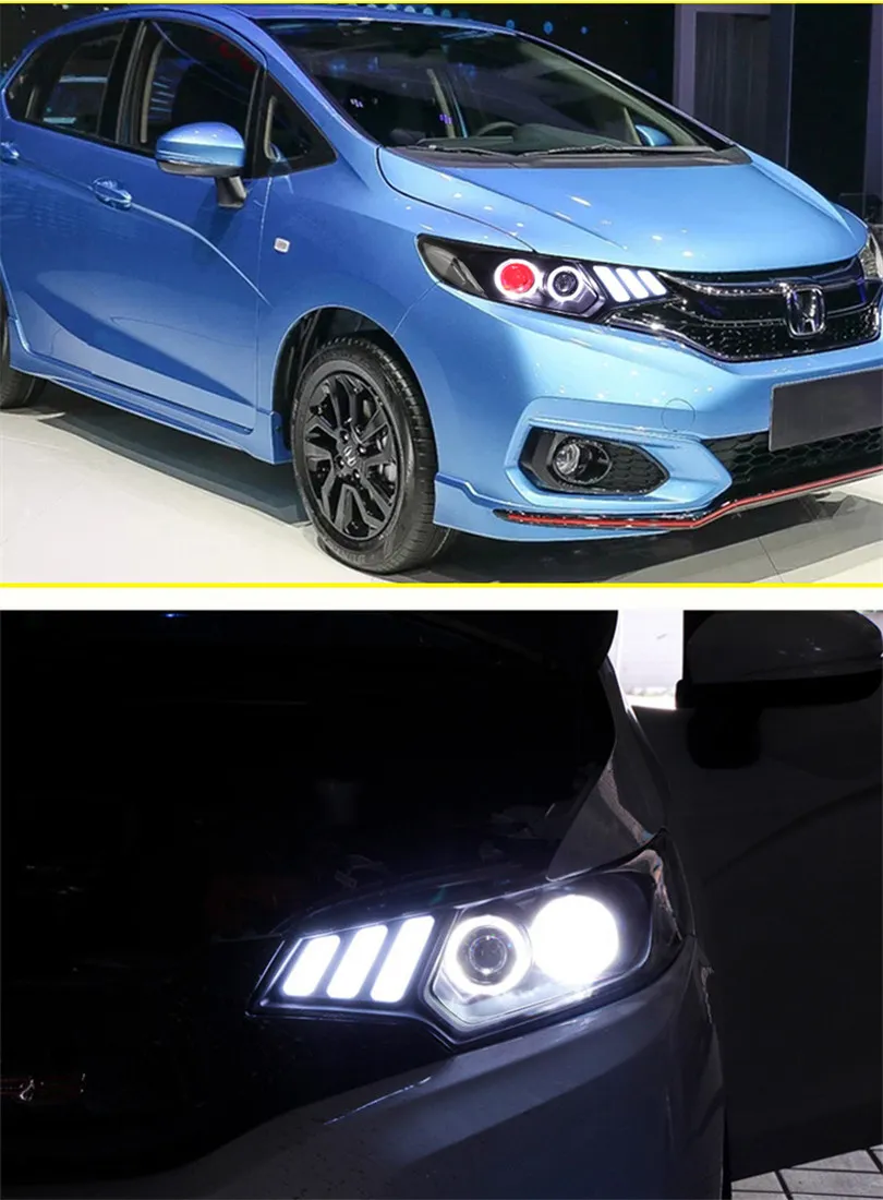 LED-strålkastarlökor för Honda Jazz Fit Xenon-strålkastare 20 14-20 20 Bil LED Turn Signal High Beam Angel Eye Dayime Running Lights218L
