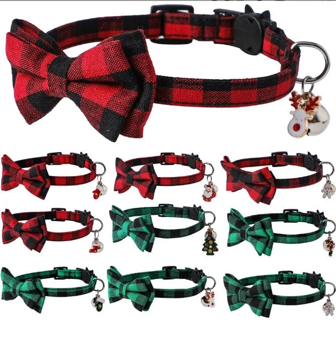 Julkatthalsar Breakaway Classic Plaid Xmas Colars med Bell Gingerbread Man Stocking Pendant Pet Collar For Party