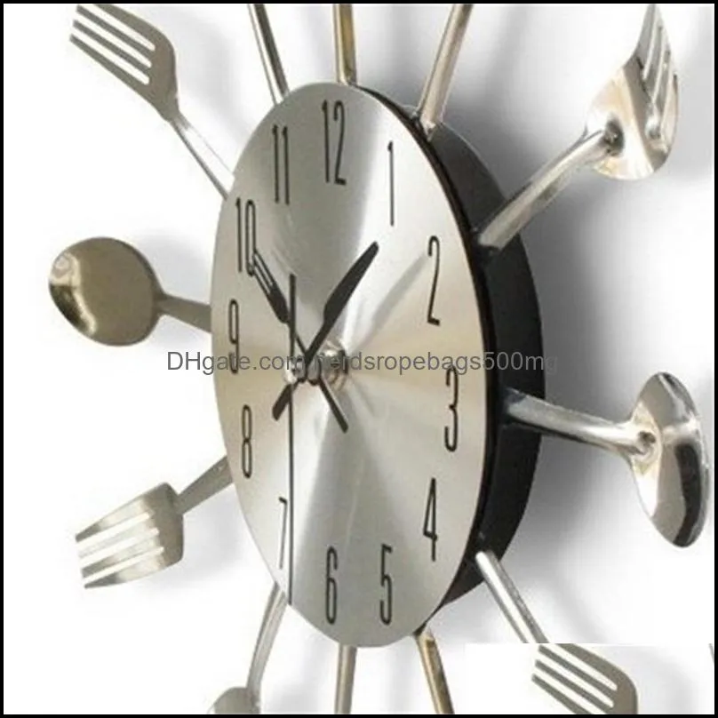 Cutlery Clocks Modern Kitchen Living Room Wall Spoon Fork Knife Clock Mechanism Design Home Decor Art 21hr V