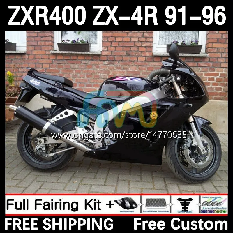 ABS BODYS KIT FÖR KAWASAKI NINJA ZX4R ZXR 400 CC 400CC 1991 1992 1993 1994 1995 1996 COWLING 12DH.62 ZXR-400 KOODWORK ZX 4R ZXR400 91 92 93 94 95 96 FAIRING REPSOL SVART