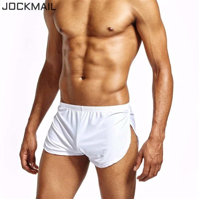 Jockmail Nylon Ice Silk Lounge SpandexトランクスメンズセクシーなSissy Panties Men Boxersショーツホーム寝室ゲイ下着220420