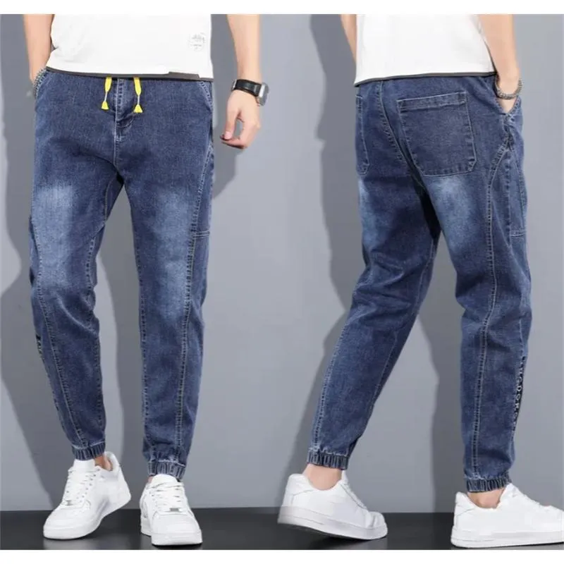 Jeans masculinos homens casuais coreano streetwear selvagem azul jeans harém