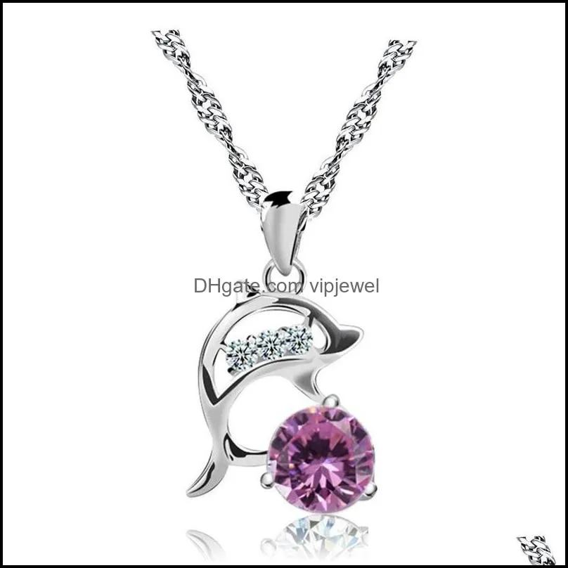 fashion jewelry necklace colorful zircon dolphins pendant necklace for girls women